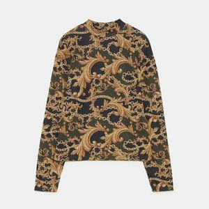 Zara Trafaluc Gold Chain Printed Textured Top - Size Medium